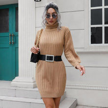 Load image into Gallery viewer, High Collar Sweater Dress Women Knitted Short Dress Autumn Winter Women Clothing