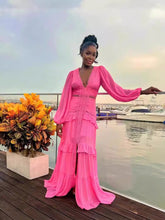 Load image into Gallery viewer, Autumn Winter Elegant Stitching Long Sleeve V Neck Dress Women Dress