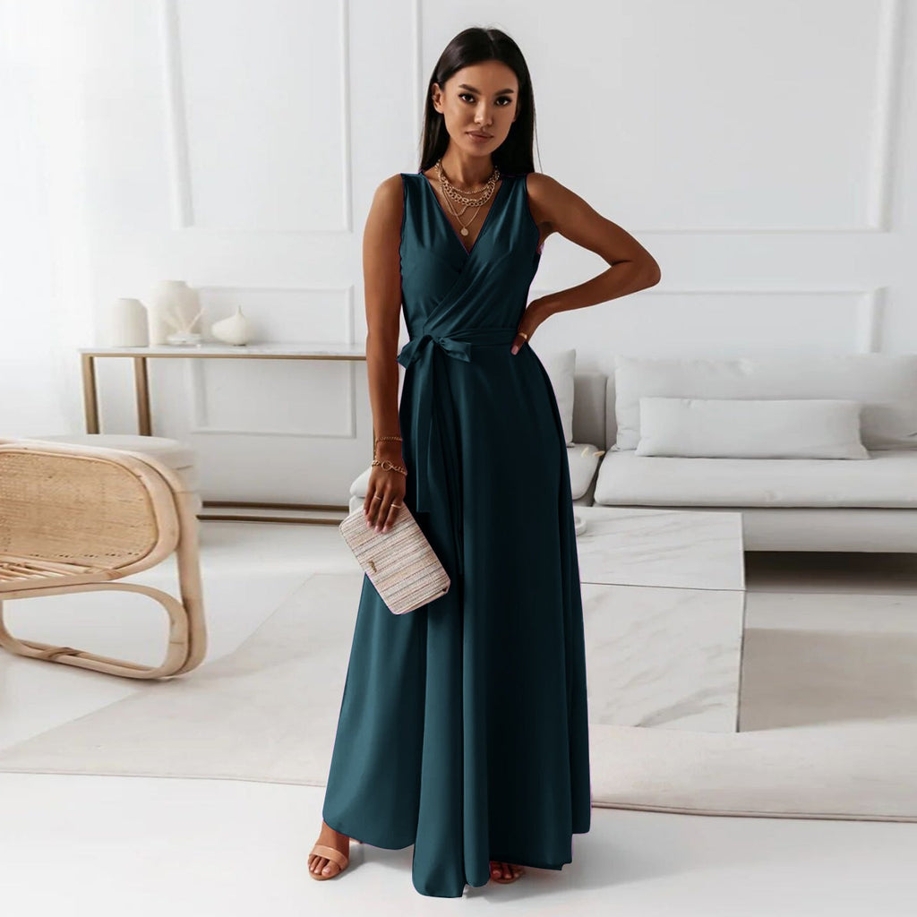 Women Clothing Tied V Neck Evening Party Maxi Dress Women