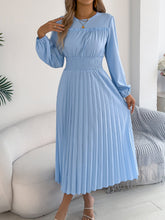 Load image into Gallery viewer, Women Clothing Spring Summer Elegant Wooden Ear Long Sleeved Waist Pleated Dress