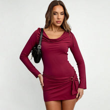 Load image into Gallery viewer, Adult Lady like Woman Design Burgundy Pile Collar Autumn Winter Long Sleeve Slim Fit Sheath Dress