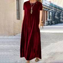 Load image into Gallery viewer, Spring Gold Velvet Slimming Crew Neck Maxi Dress