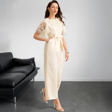 Load image into Gallery viewer, Women Clothing Elegant Summer Stitching Lace Short Sleeve Tied High Waist Straight Jumpsuit