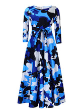 Load image into Gallery viewer, Women Clothing Spring Elegant Graceful Printed Lace up Large Dress