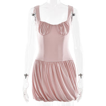 Load image into Gallery viewer, Strap Tube Top Dress Sexy Waist Trimming Solid Color Pleated Sleeveless Dress