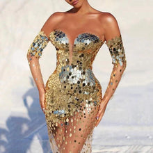 Load image into Gallery viewer, Summer Women Clothing Dress Sequined off Shoulder Sexy Mesh See through Long Evening Dress