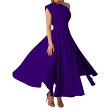 Load image into Gallery viewer, Summer Women Wear Sleeveless Diagonal Collar Solid Color Waist Tight Swing Dress