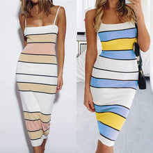 Load image into Gallery viewer, Summer Dress Sexy Strap Contrast Color Striped Sleeveless Tight Dress