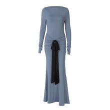 Load image into Gallery viewer, Women Clothing Summer Solid Color Pleated Waist Controlled Lace up Long Sleeve Dress Women