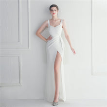 Load image into Gallery viewer, Craft Beaded Car Model Bridesmaid Performance Wedding Long Slit Evening Dress