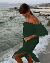 Load image into Gallery viewer, Solid Color Cotton Linen Sexy of Neck Split Holiday Dress Women