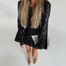 Load image into Gallery viewer, Autumn Winter Women Clothing Sequined Flare Sleeve Dress