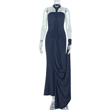 Load image into Gallery viewer, Solid Color Elegant Women Backless Lace up Tube Top Hip Pleated off Neck Dress Cocktail Dress