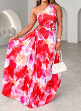 Load image into Gallery viewer, Summer Design Lace Up Folding Printed One Shoulder Sleeveless Dress