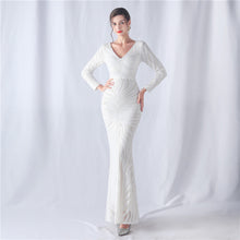 Load image into Gallery viewer, Positioning Floral Cutting Craft Magic Color Sequin Annual Meeting Wedding Long Sleeve Evening Dress