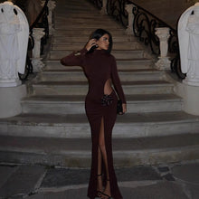 Load image into Gallery viewer, Sexy Women Clothing Hollow Out Cutout out Socialite Private Dress Evening Dress Elegant Three Dimensional Floral Turtleneck Dress