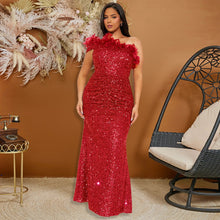 Load image into Gallery viewer, Black Paillette Feather Stitching Sequin Sexy Evening Dress Maxi Dress for Women