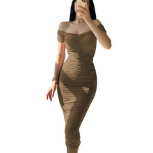 Load image into Gallery viewer, Solid Color Dress Elegant Summer Women Clothing off-Shoulder Pleated Dress