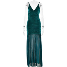 Load image into Gallery viewer, Elegant Straps Tulle Dress Sexy Deep V Plunge Pleated Stitched Backless Maxi Dress