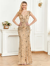 Load image into Gallery viewer, Sequined Champagne Evening Dress Women Cocktail Sexy Slim Fit Fishtail Long Toast Dress
