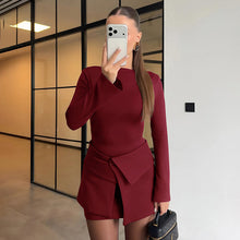 Load image into Gallery viewer, Women Clothing Winter Micro Pull Long Sleeve Short Dress Fold Button Two Piece Overskirt Set