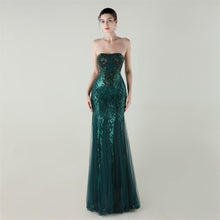 Load image into Gallery viewer, Tube Top Cross Strap Beaded Tube Floral Sequin Mesh Evening Dress Cocktail Wedding Social Elegant Clothing