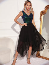Load image into Gallery viewer, Sexy Retro Chiffon Stitching Green Sequ Dress Summer Women Clothing