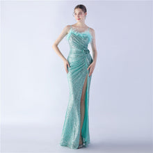 Load image into Gallery viewer, Ostrich Hair Craft Floral Wedding Annual Meeting High End Evening Dress