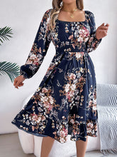 Load image into Gallery viewer, Spring Summer Elegant Floral Square Collar Long Sleeve Waist Trimming Ruffles A line Women Clothing