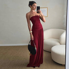 Load image into Gallery viewer, Women Clothing Solid Color Sleeveless Backless Slim Fit Pleated Tube Top Maxi Dress