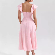 Load image into Gallery viewer, Women Wear Pink Sexy Square Neck Fitted Waist Backless Mid Length Dress French Dress