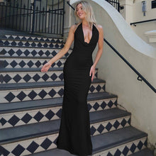 Load image into Gallery viewer, Women Clothing Summer Sexy Deep V Plunge Halter Lace up Backless Sheath Dress