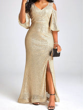 Load image into Gallery viewer, Autumn Elegant Off Shoulder Gold Sequ Annual Party Evening Dress Cocktail Evening Dress Dress