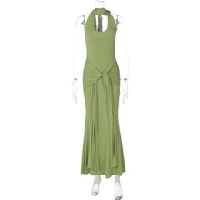 Load image into Gallery viewer, Cinched Patchwork Streamer Solid Color Wild Long Halter Backless Dress Women Clothing