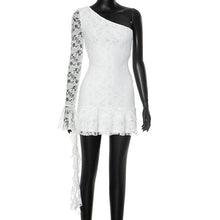 Load image into Gallery viewer, Women Autumn Shoulder Sleeve Ruffles Streamer Long Sleeve Short Dress