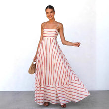 Load image into Gallery viewer, Summer Cami Dress Striped Print High Waist Big Swing Vacation Women Dress