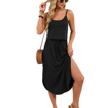 Load image into Gallery viewer, Spring Summer Solid Color U Neck Camisole Drawstring Split Dress