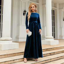 Load image into Gallery viewer, Autumn Winter Elegant Graceful Socialite Maxi Dress Gold Velvet Solid Color High Grade Dress