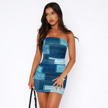 Load image into Gallery viewer, Women Clothing Summer Printed Slim Fit Sheath Dress Denim Color Advanced Tube Top
