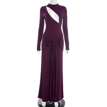 Load image into Gallery viewer, Women Clothing Autumn Winter Solid Color Sexy Slim Chest Hollow Out Cutout Sheath Tied Dress Women
