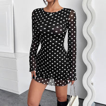 Load image into Gallery viewer, Elegant Mesh Polka Dot Printed round Neck Backless Long Sleeves Dress