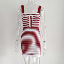 Load image into Gallery viewer, Button Hollow Out Cutout out Striped Spaghetti Straps Woolen Women Short Knitted Dress Summer Women Clothing