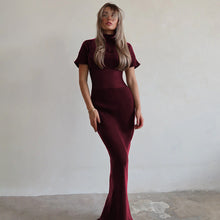 Load image into Gallery viewer, Wear See through Voile Half Turtleneck Dress Sexy Slim Fit Short Sleeved Mop Dress