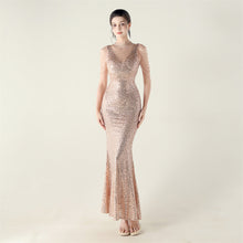 Load image into Gallery viewer, High Neck Fishtail Evening Dress Pearl Embroidery Sequined Crystal Diamond Decorations Red Carpet Wedding Cocktail Dress