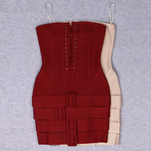 Load image into Gallery viewer, Knitted Apricot Tube Top Cloth Bag Buckle Party Bandage Sexy Backless Dress Crisscross