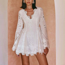 Load image into Gallery viewer, Long Sleeve Tied Lace V neck Slim Fit Dress