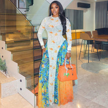 Load image into Gallery viewer, Stitching Women Printed Street Office A line round Neck Long Sleeve Waist Dress