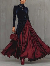 Load image into Gallery viewer, Spring Elegant Big Hem Umbrella Velvet Stitching Contrast Color Turtleneck Dress