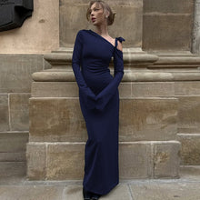 Load image into Gallery viewer, Women Clothing Autumn Sexy off Shoulder Waist Split Long Sleeve Dress Women