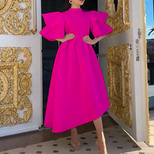 Load image into Gallery viewer, Women Wear Summer Double Layer Ruffle Sleeve Solid Color Wide Hem Dress outside
